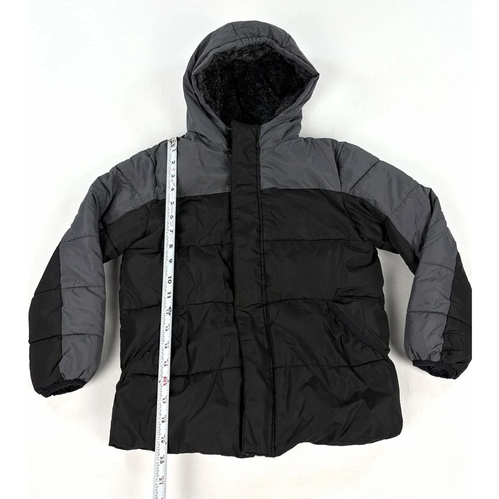 Wonder Nation Boys Puffer Jacket Coat Hooded Winter Black Gray Kids Size S 6-7